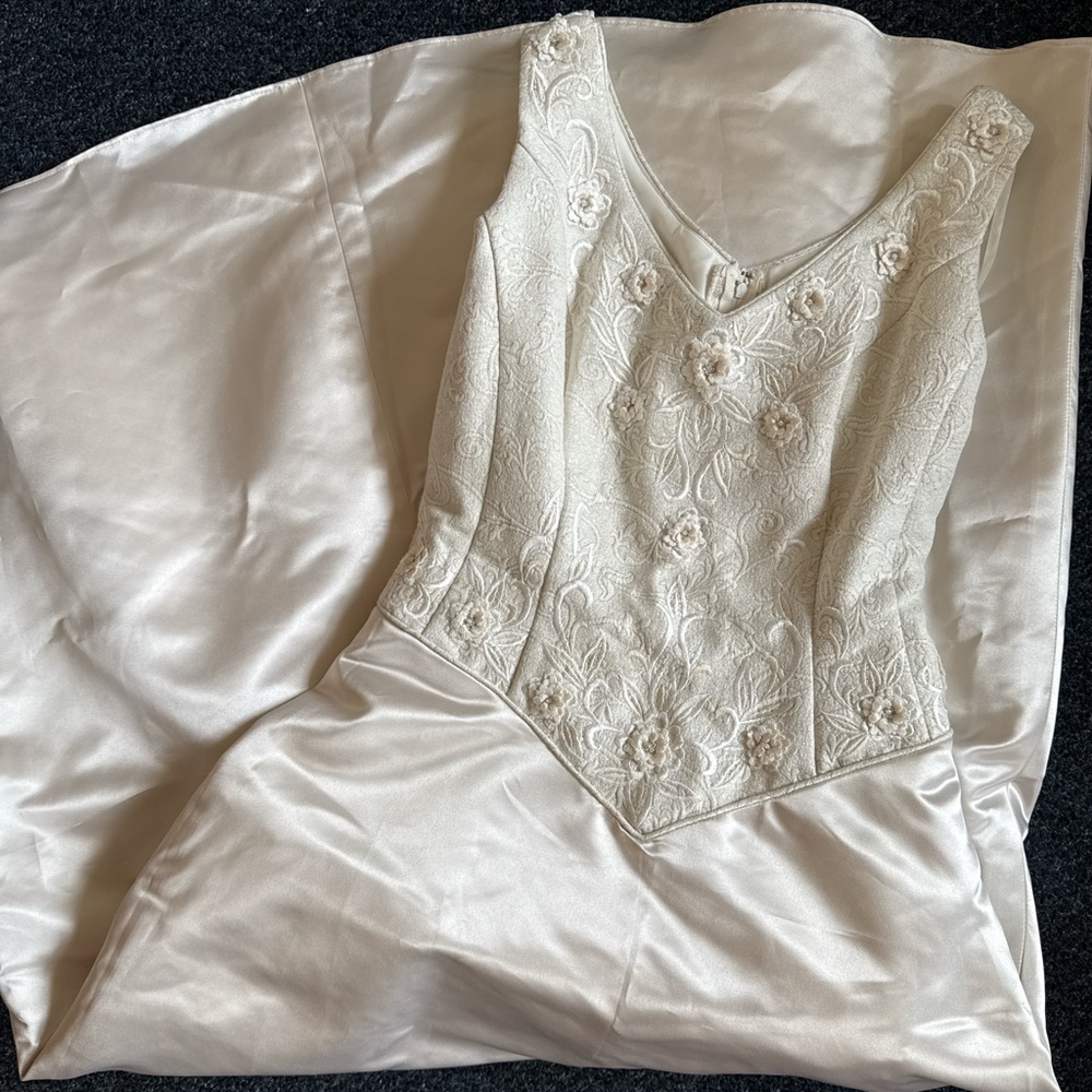 Cream Floral Embroidered Gown